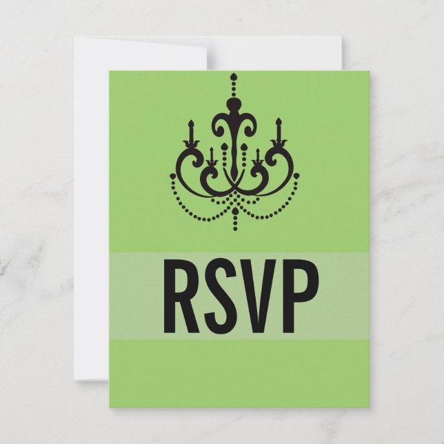 Funky Vegas Style Wedding RSVP Cards, Green (Front)