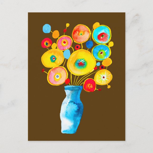 Funky vibrant flowers art illustration postcard (Front)
