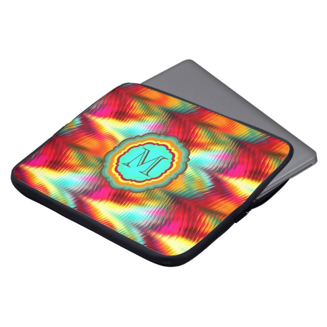Funky, Vibrant Rainbow Monogram Laptop Sleeve (Front Top)