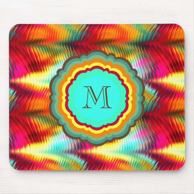 Funky, Vibrant Rainbow Monogram Mouse Mat (Front)