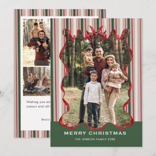 Funky Vintage Christmas Blue Bow Coquette5 Photo Holiday Card