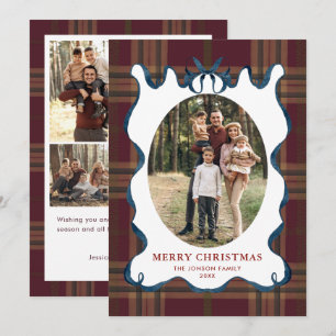 Funky Vintage Christmas Blue Bow Coquette5 Photo Holiday Card