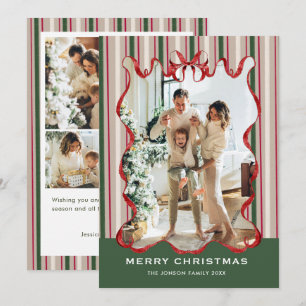 Funky Vintage Christmas Blue Bow Coquette5 Photo Holiday Card