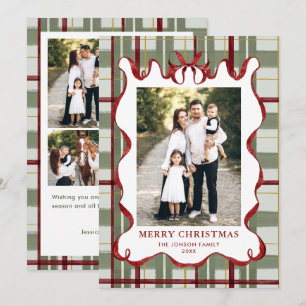 Funky Vintage Christmas Red Bow Coquette5 Photo Ho Holiday Card