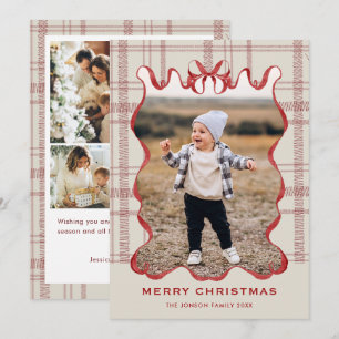 Funky Vintage Christmas Red Bow Coquette5 Photo Holiday Card