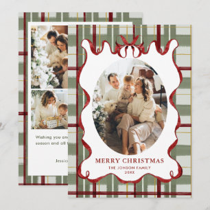 Funky Vintage Christmas Red Bow Coquette5 Photo Holiday Card