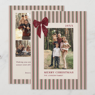 Funky Vintage Christmas Red Bow Coquette5 Photo Holiday Card