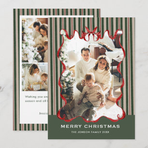 Funky Vintage Christmas Red Bow Coquette5 Photo Holiday Card