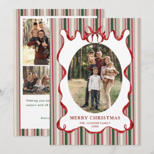 Funky Vintage Christmas Red Bow Coquette5 Photo Holiday Card