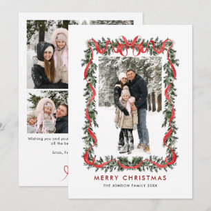 Funky Vintage Christmas Red Bow Coquette5 Photo Holiday Card