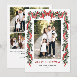 Funky Vintage Christmas Red Bow Coquette5 Photo Holiday Card