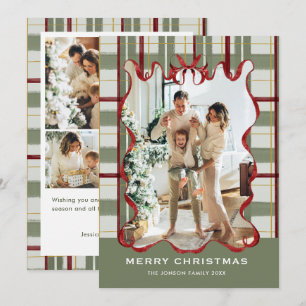 Funky Vintage Christmas Red Bow Coquette5 Photo Holiday Card