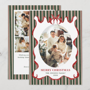 Funky Vintage Christmas Red Bow Coquette5 Photo Holiday Card