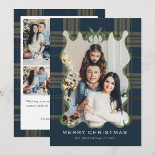 Funky Vintage Christmas Sage Bow Coquette5 Photo Holiday Card