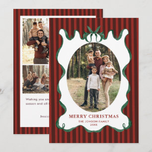 Funky Vintage Christmas Sage Bow Coquette5 Photo Holiday Card