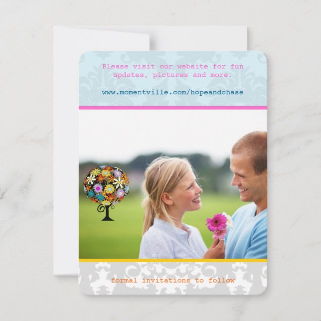 Funky Vintage Damask Photo Wedding Save the Date (Front)