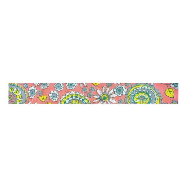 Funky vintage floral gift bag grosgrain ribbon (Front)
