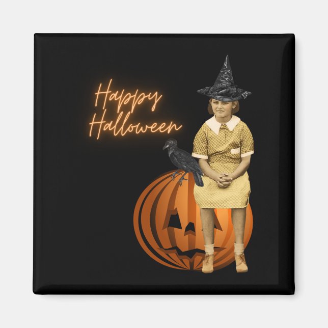 Funky Vintage Girl Witch Halloween  Magnet (Front)