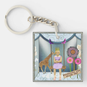 Funky Vintage Kid Altered Art Collage Key Ring
