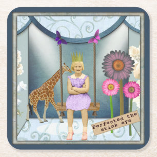 Funky Vintage Kid Altered Art Collage Square Paper Coaster