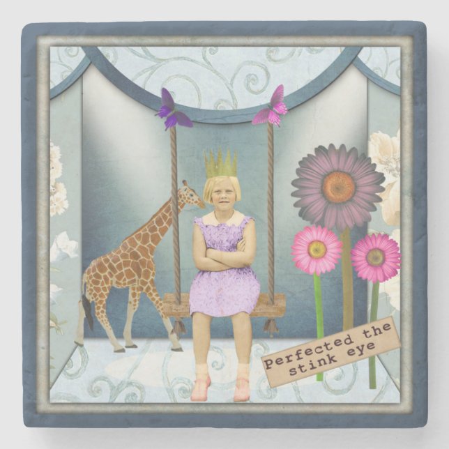 Funky Vintage Kid Altered Art Collage  Stone Coaster (Front)