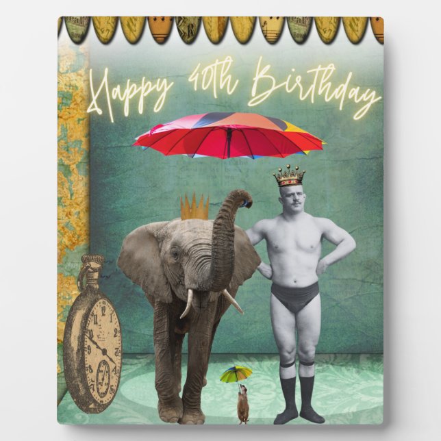 Funky Vintage Strongman 40th Birthday  Plaque (Front)