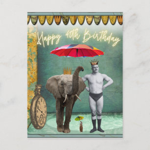 Funky Vintage Strongman 40th Birthday   Postcard