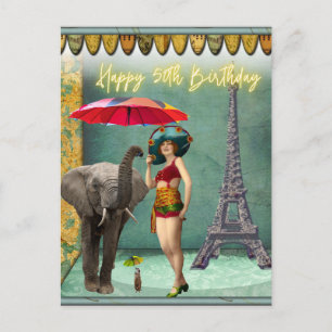 Funky Vintage Woman 50th Birthday Postcard