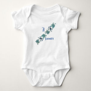 Funky Watercolor Blue Purple Flowers Monogram  Baby Bodysuit