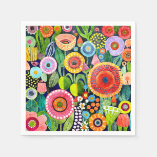 Funky Watercolor Flowers Pattern Napkin