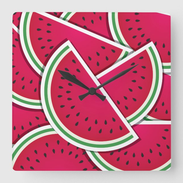 Funky watermelon wedges square wall clock (Front)