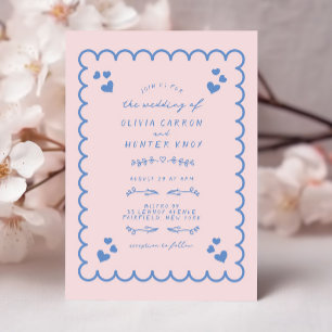 Funky Wave Doodle Illustrated Hand Written Wedding Invitation