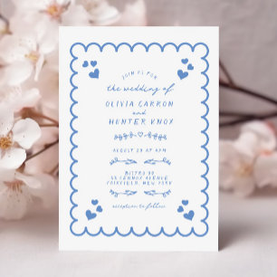 Funky Wave Doodle Illustrated Hand Written Wedding Invitation