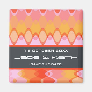 Funky Waves 03 * Pink Yellow Orange Save Date Magnet