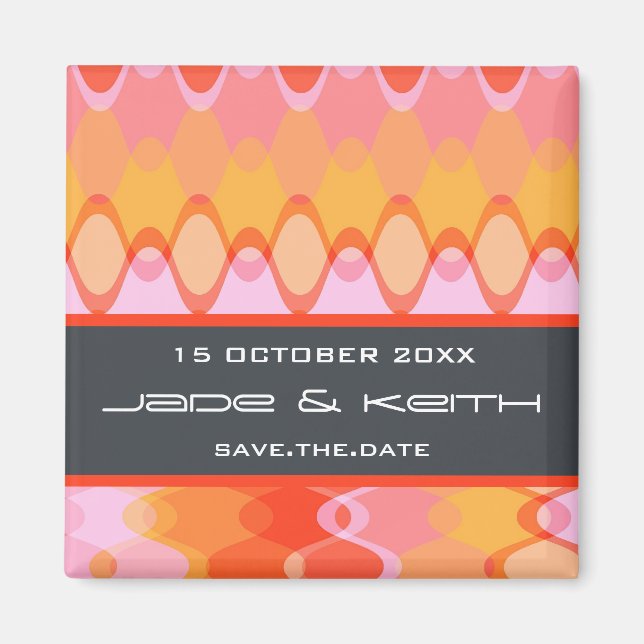 Funky Waves | 03 * Pink Yellow Orange | Save Date Magnet (Front)