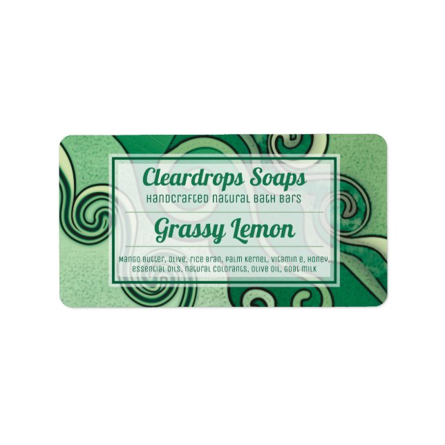 Funky waves green handmade soap personalised label (Front)