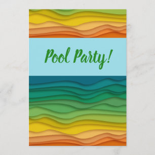 Funky Waves Hawaiian Teen Pool Party Birthday Invitation