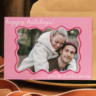 Funky Wavy Hand Drawn Whimsical Border Photo Holiday Card