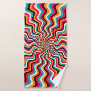 Funky wavy multicolored sunburst background art. 7 bath towel