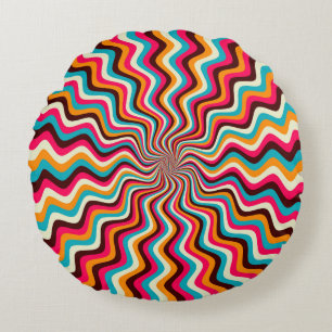 Funky wavy multicolored sunburst background art. 7 round cushion