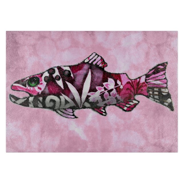 Funky Whimsical Abstract Salmon Fish Painting Art Cutting Board (Front)