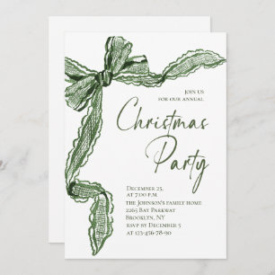 Funky Whimsical Christmas Green Bow Holiday Party Invitation