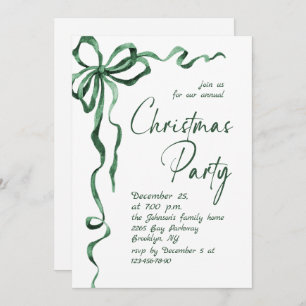 Funky Whimsical Christmas Green Bow Holiday Party Invitation