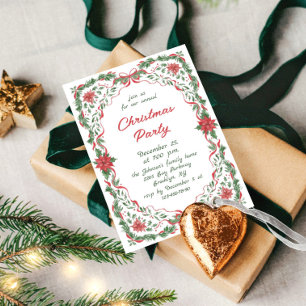 Funky Whimsical Christmas Red Bow Holiday Party Invitation
