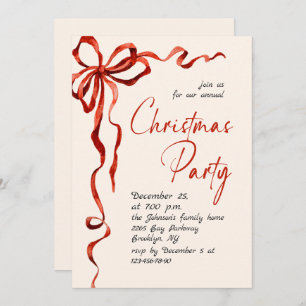 Funky Whimsical Christmas Red Bow Holiday Party Invitation