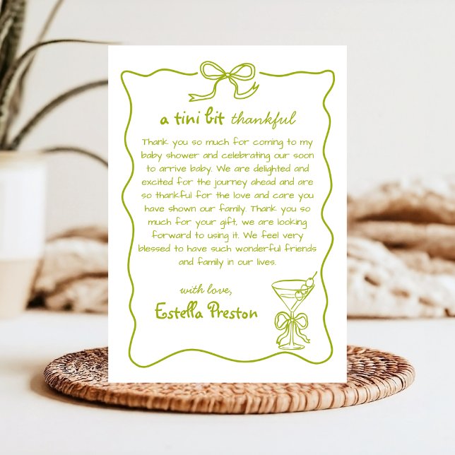 Funky Whimsical Green Dirty Martini Baby Shower Thank You Card (Creator Uploaded)