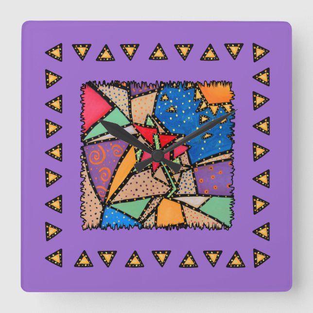 Funky Whimsical Spring Flowers Purple Wall Clock (Front)
