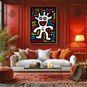 Funky White Alien – Neon Pop Art Creature Wall Art