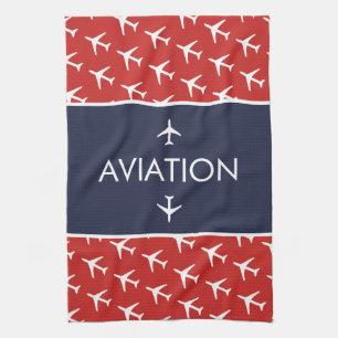 Funky White Plane Aeroplane Pilot Aviatiion Tea Towel