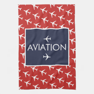 Funky White Plane Aeroplane Pilot Aviatiion Tea Towel